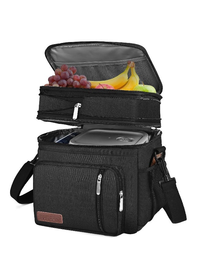 MIYCOO Lunch Bag & Lunch Box for Men Women Double Deck - Leakproof Insulated Soft Large Adult Lunch Cooler Bag for Work (Black,15L) - Image 1
